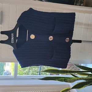 Women's Navy Blue Knit Sweater Vest, Medium